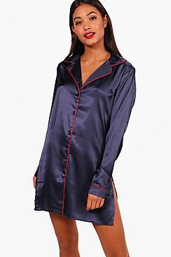 Boohoo Katie Satin Button Through Night Shirt