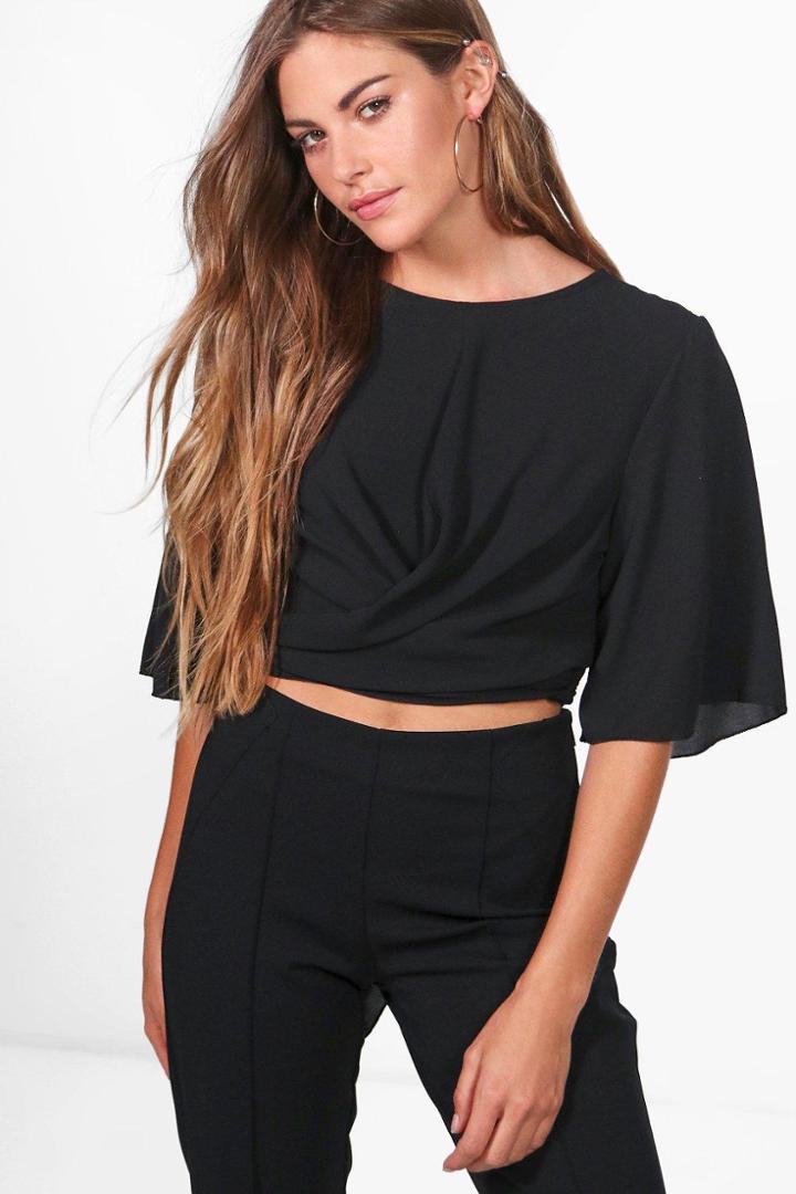 Boohoo Freya Tie Back Woven Top Black
