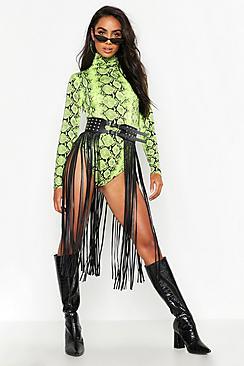 Boohoo Pu Stud Fringe Waist Belt