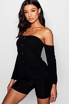 Boohoo Lily Bardot Button Detail Blazer Jacket