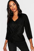 Boohoo Tall Crop Knot Front Button Blouse