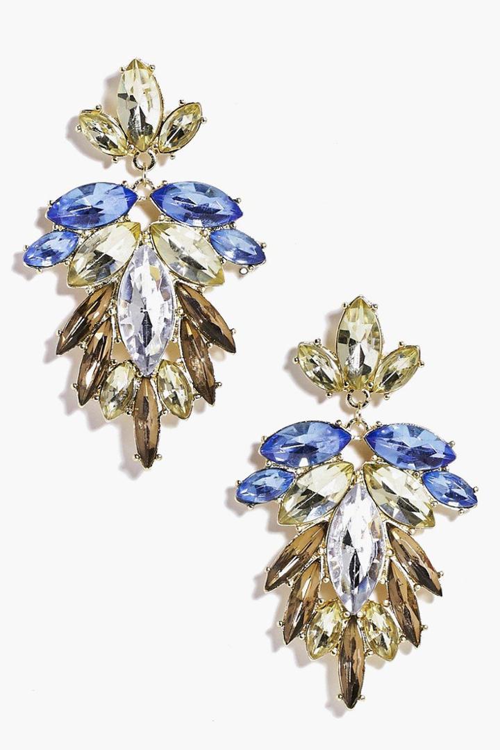 Boohoo Matilda Multi Colour Stone Statement Earrings Multi
