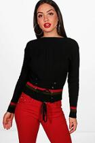Boohoo Hayley Crew Neck Lace Up Stripe Jumper