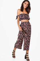 Boohoo Clare Floral Off The Shoulder Woven Culotte Co-ord Multi