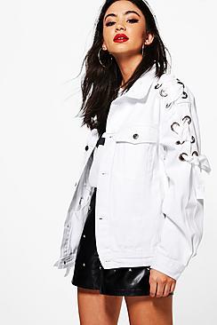 Boohoo Erin Lace Up+eyelet Oversize Denim Jacket