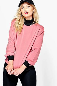 Boohoo Petite Layla Contrast Rib And Hem Sweat