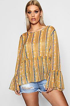 Boohoo Plus Tina Floral Tribe Print Smock Top