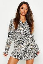 Boohoo Animal Print Oversized Shirt Dress