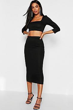 Boohoo Tall Ribbed High Waist Midaxi Skirt