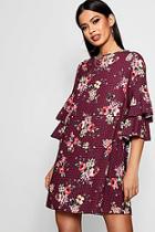 Boohoo Annie Floral Check Volume Sleeve Shift Dress