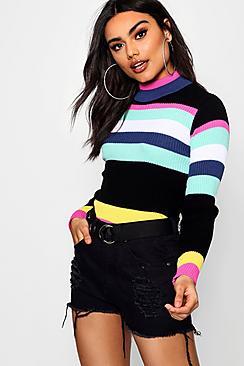 Boohoo Becca Knitted Multi Stripe Knitted Jumper