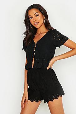 Boohoo Tall Button Front Broderie Anglaise Top