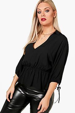 Boohoo Plus Liv Gathered Waist Batwing Top