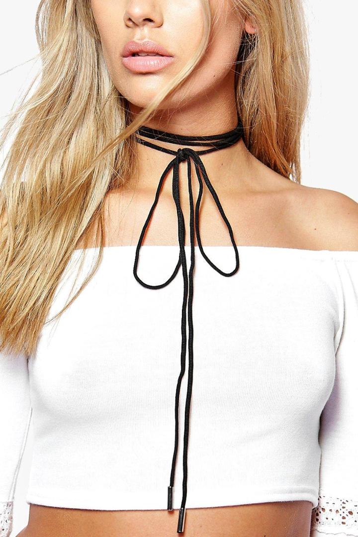 Boohoo Plus Kila Neck Tie With Cord Ends Black