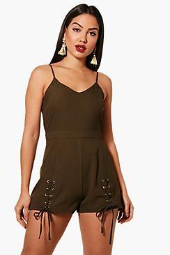 Boohoo Lace Up Detail Playsuit