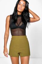 Boohoo Zoe Ribbed Texture High Waist Shorts Khaki