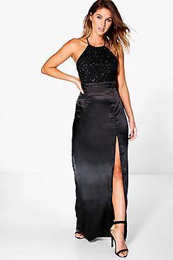 Boohoo Boutique Mura Sequin Top Satin Maxi Dress