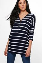 Boohoo Danielle Zip Up Stripe Jumper Navy