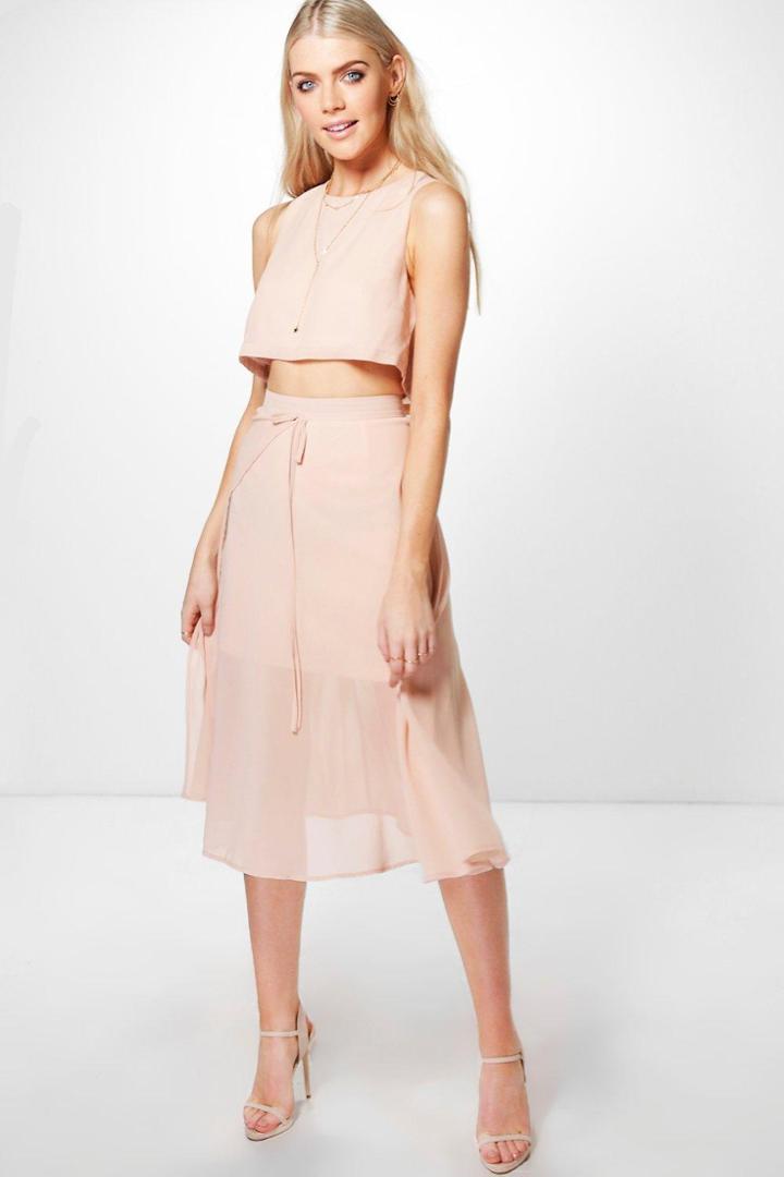 Boohoo Stacey Woven Crop & Wrap Midi Skirt Co-ord Blush