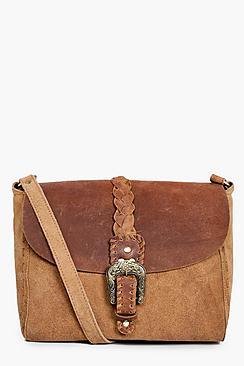 Boohoo Ellie Boutique Leather & Suede Buckle Cross Body Bag