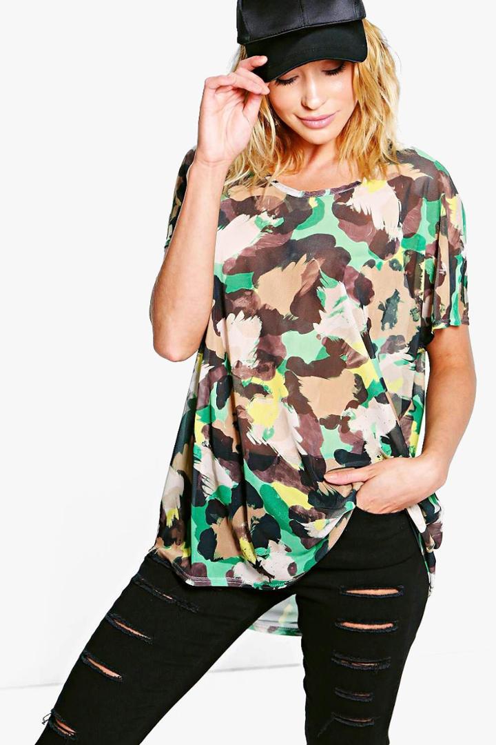 Boohoo Megan Camo Mesh Oversized Tee Multi