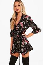 Boohoo Sybil Wrap Oriental Print Playsuit