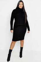 Boohoo Plus Roll Neck Rib Knitted Skirt Co-ord
