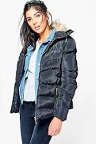 Boohoo Lottie Faux Fur Short Quilted Jacket