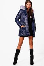 Boohoo Lucy Boutique Faux Fur Trim Padded Jacket