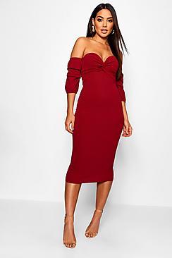 Boohoo Off The Shoulder Twist Detail Midi Dress