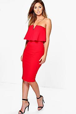 Boohoo Beitris Bandeau Frill Plunge Neck Midi Dress