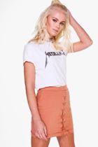 Boohoo Sloane Lace Up Front Loopback Casual Skirt Peach