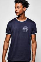 Boohoo Short Sleeve Ringer T Shirt With Chest Print Navy