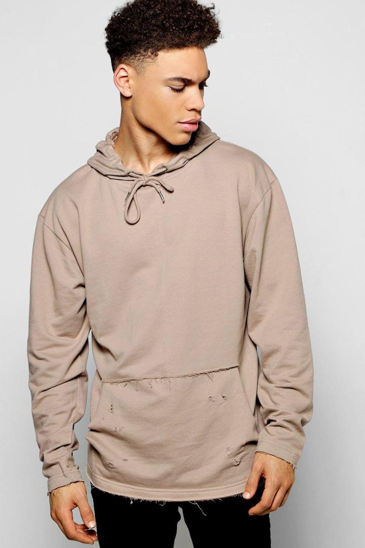 Boohoo Oversized Raw Edge Hoodie Taupe