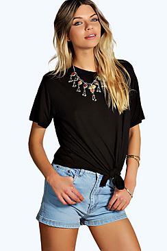 Boohoo Yazzmin Tie Front T Shirt