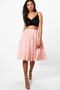 Boohoo Boutique Amala Grid Tulle Full Midi Skirt