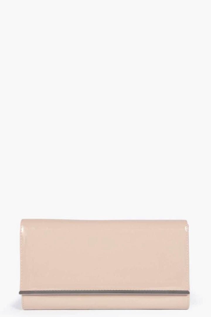 Boohoo Jasmine Patent Clutch Bag Nude