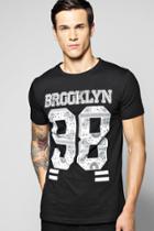 Boohoo Longline Brooklyn Raw Edge T Shirt Black