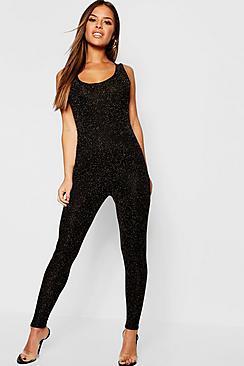 Boohoo Petite Glitter Scoop Back Jumpsuit