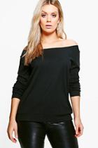 Boohoo Plus Holly Off The Shoulder Knitted Rib Top Black