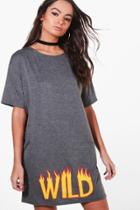 Boohoo Katy Wild T-shirt Dress Charcoal
