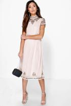 Boohoo Boutique Sia Beaded High Neck Midi Dress Nude