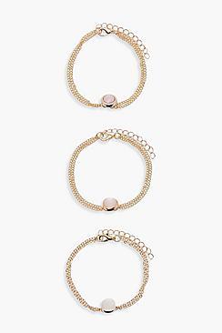 Boohoo Alex Gem Stone Chain Bracelet 3 Pack