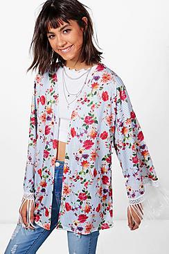 Boohoo Cynthia Floral Stripe Print Kimono