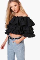 Boohoo Abigail Off The Shoulder Ruffle Top Black