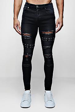 Boohoo Super Skinny Jeans With Lace Up Detail