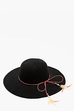 Boohoo Alice Feather Trim Floppy Hat