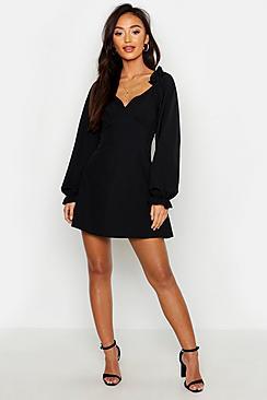 Boohoo Petite Frill Sleeve Plunge Shift Dress