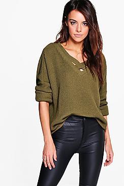 Boohoo Lacey Strap Detail Fisherman Jumper