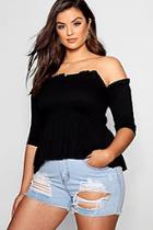 Boohoo Plus Polly Sheered Frill Sleeve Bandeau Top